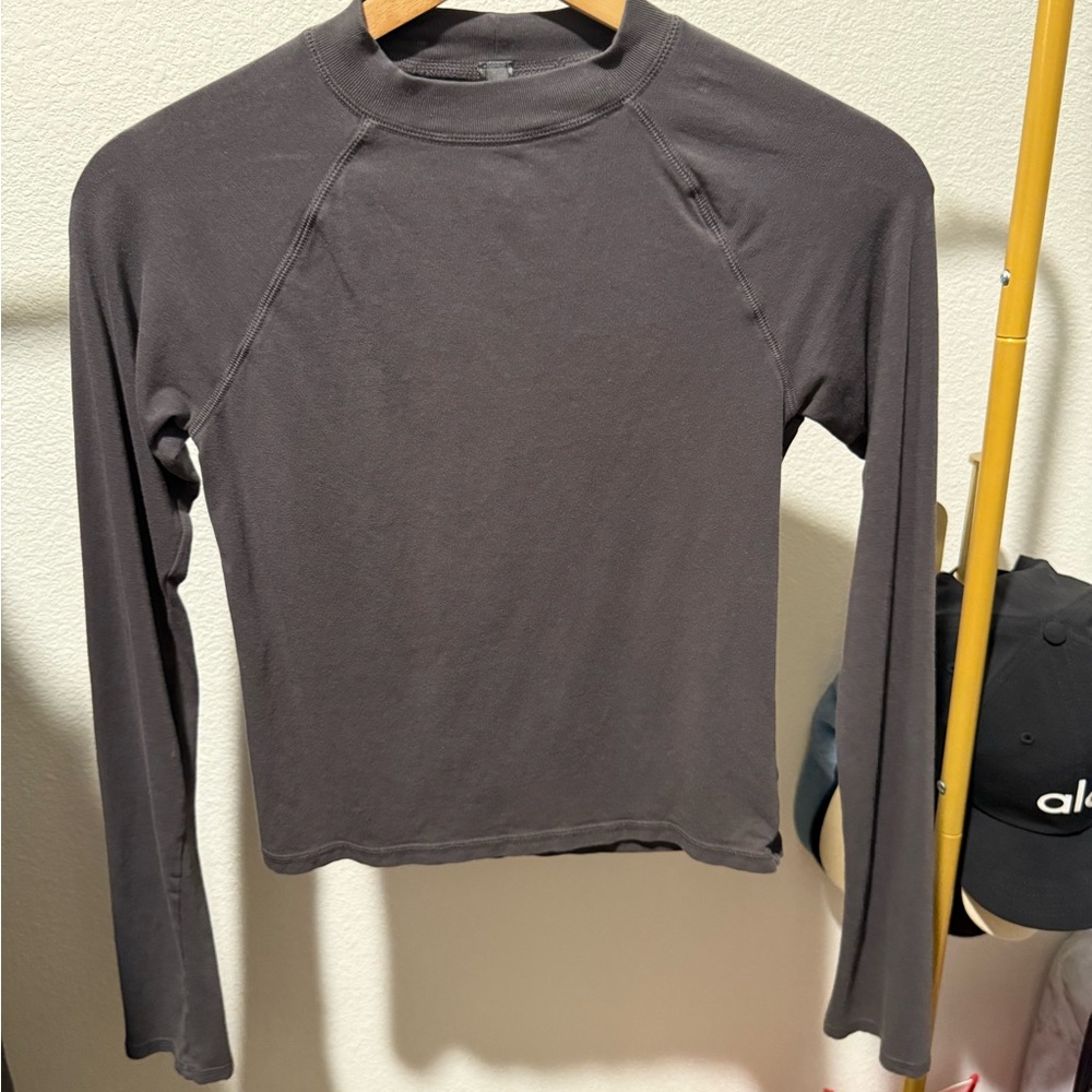 SKIMS VINTAGE RAGLAN MOCK NECK LONG SLEEVE T-SHIRT I ASH